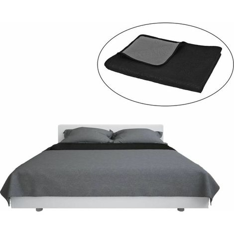Green Mobility-Couvrelit a double face matelasse 220 x 240 cm Gris et noir (1/4)