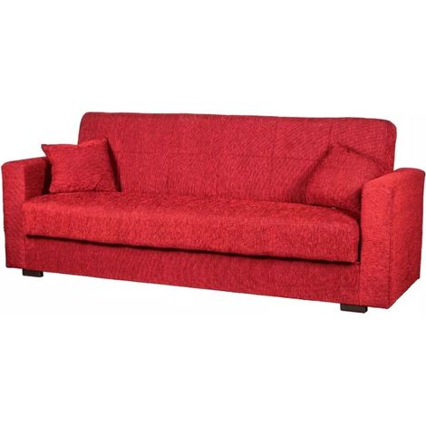divano letto "nora" 3 posti in tessuto rosso, 212x80x87 cm (1/7)