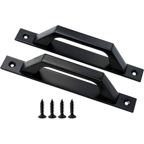 Poignée en bois 20cm de traction de porte de porte de grange de poignée de porte de porte coulissante en acier au carbone (D black) (1/2)