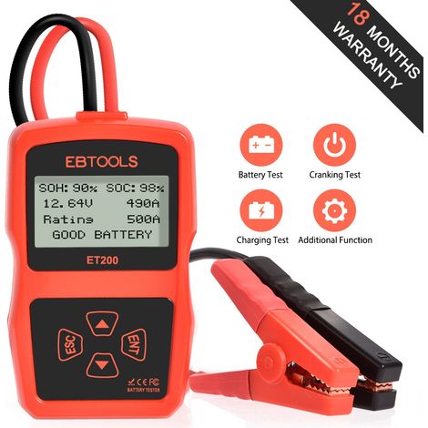 Testeur de batterie automobile EBTOOLS 12V 100-2000 CCA 220AH avec test de démarrage (1/5)