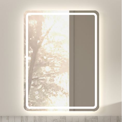 Miroir de salle de bain LED avec anti-buee, variateur d'intensite, 3 temperatures de couleur, verre argenté (1/5)