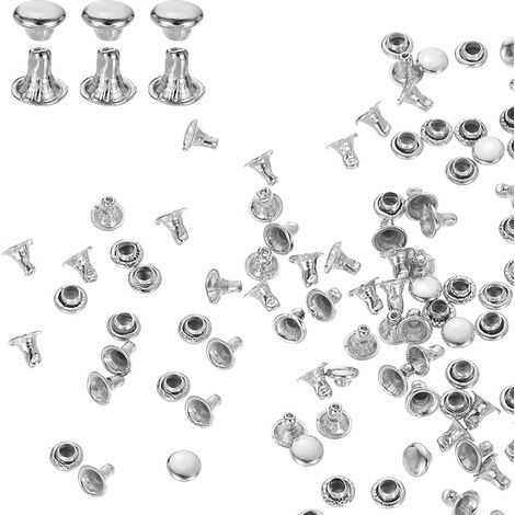 200Pcs Metal Screw Rivet Replacement 3mm x 3mm x 3.5mm Carbon Steel Tubular Rivets Leather Fastener Kit for Bags, Books, Necklaces, Leashes, Silver (1/5)