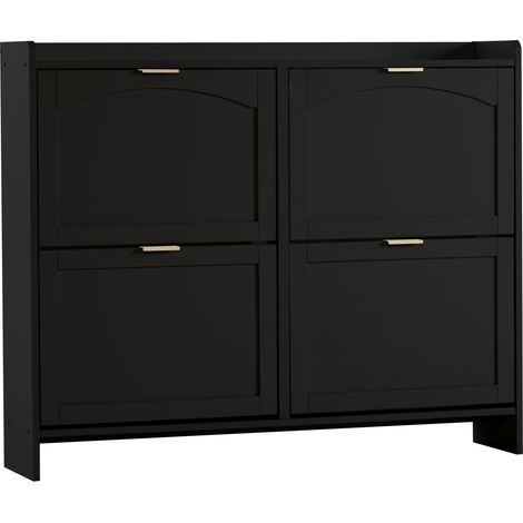 Zapatero moderno negro con 4 puertas abatibles, mueble independiente para recibidor 110x90x24 cm (1/5)