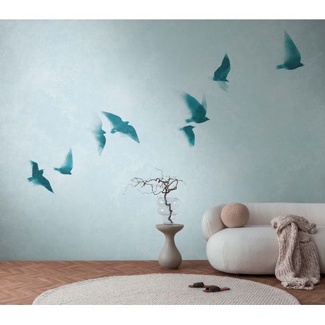 Papier peint intissé Oiseaux Bleu - 3,71 x 2,8 m (1/4)