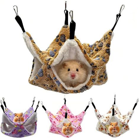 4 Pièces Hamac pour Cochons d'Inde,Hamster Lit de Cochon d'Inde à 2 Couches Hamac Cage Furet Double Hamac de Couchage pour Hamster, Furet Chinchilla Cochon d'Inde Rat Ecureuil Hérisson (1/5)