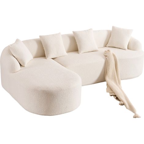 Canapé modulable courbé 3 places avec méridienne gauche, revêtement tissu effet chenille, montage sans outil, pour salon, appartement et bureau CHICFURN (1/5)
