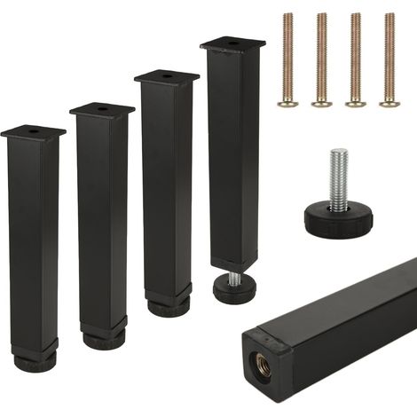 4pcs Pied de Lit, 20cm Pieds de Sommier, Pied de Lit à Visser Metal, Pieds Reglable pour Sommier, Lit, Canapé, Armoire (Noir) (1/5)