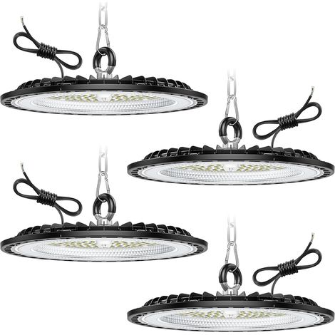 4 Pièce 150W Eclairage LED Garage, 22500LM Plafonnier Garage, 6000K Cool White Projecteur LED Extérieur, IP65 Waterproof UFO Lampe Atelier pour Factories, Warehouse, Workshop (1/5)