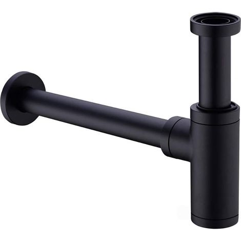 Brass Sink Trap, Universal Sink Trap with 200mm Extension Tube, 1 1/4 x 32mm Adjustable Odor Proof Leak Proof Siphon, Matte Black- (1/5)