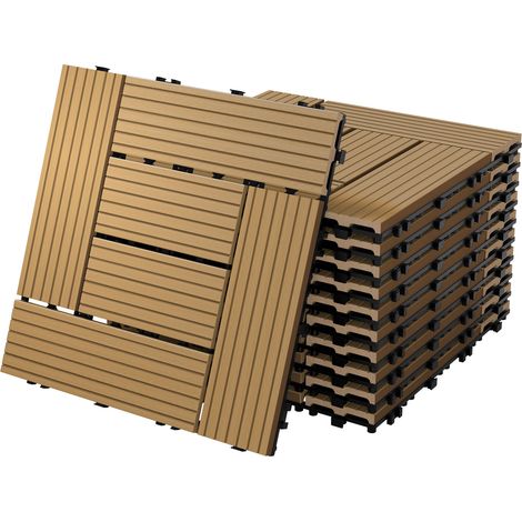 ECD Germany Dalles Terrasse Clipsables WPC 30x30 cm/44 pièces=4m² Teck Mosaïque Aspect Bois Carreaux avec Système à Clic et Drainage Revêtement de Sol Carrelage Lames Patio Jardin Extérieur
