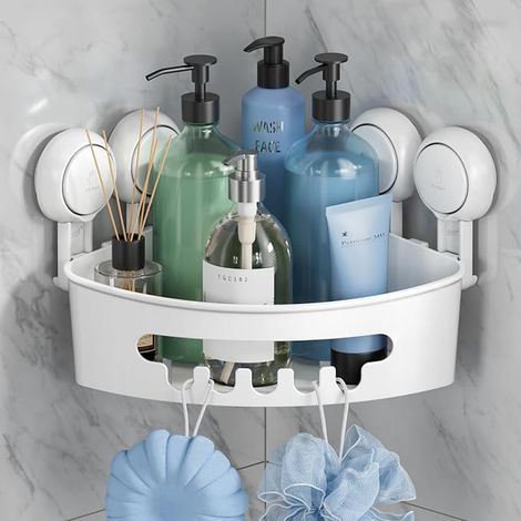 Shower Shelf with Suction Cup, Corner Shower Basket, White (1/5)