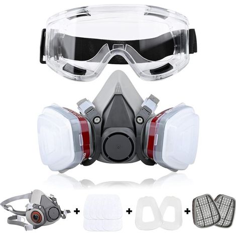 Respirateur réutilisable Demi-masque 6200 Masque à gaz Protection respiratoire Respirateurs avec lunettes de sécurité pour peinture Soudage (1/5)