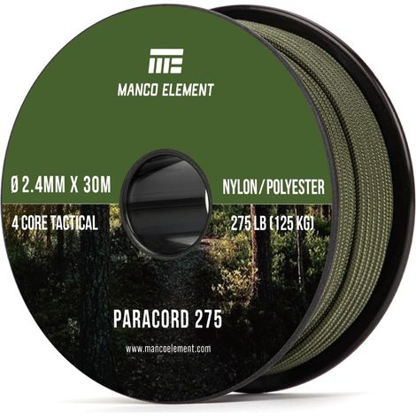 Paracorde 275 2,4mm x 30m Corde Nylon 4 Brins Paracord Noir, Nylon (1/5)