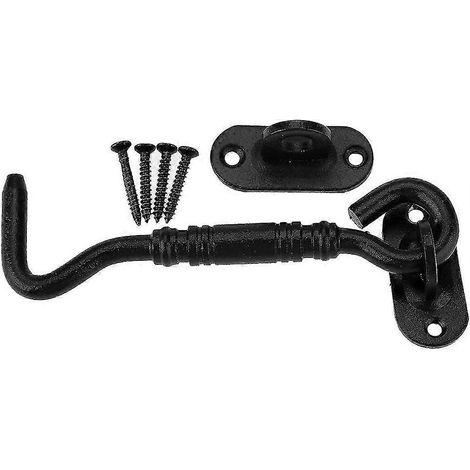 Crochet de porte coulissante de grange en acier inoxydable noir avec loquet et vis de fixation pour porte et fenêtre. (1/5)