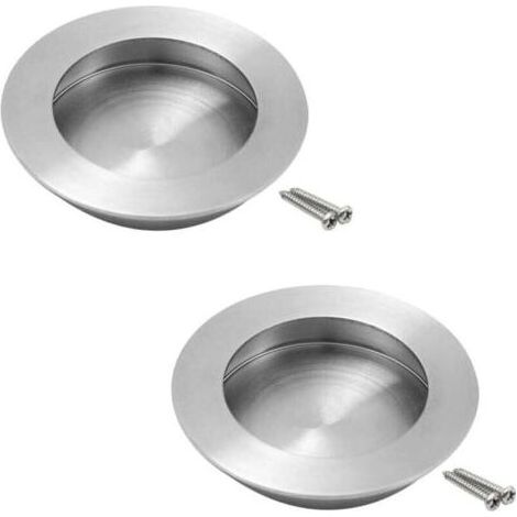 Pair 2 Pièces Poignées de Tiroir Encastrées, Poignée de Porte Coulissante Plate, Rond Encastré 65 mm (1/4)