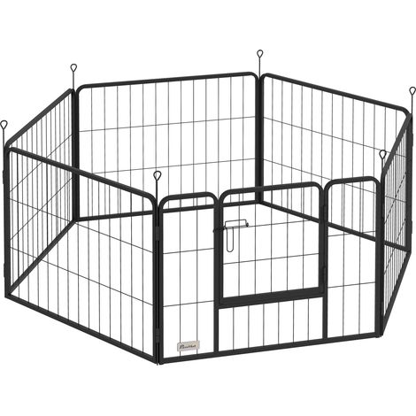Parc modulable pour chien 6 panneaux pliable, enclos portable en acier avec porte, 80 x 60 cm gris (1/5)