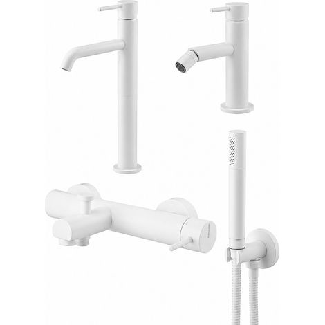 Set miscelatore lavabo alto, miscelatore bidet e kit vasca in colore bianco opaco Gattoni Easy KITEASYBO8 (1/4)
