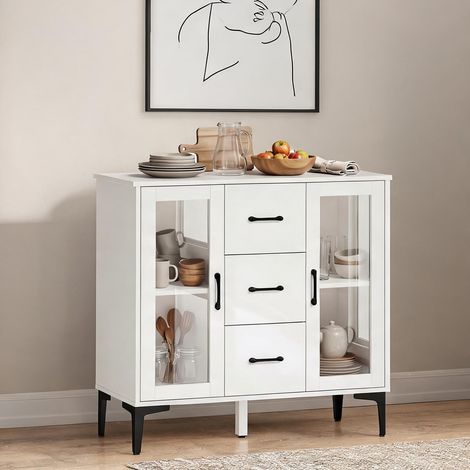 Buffet coloris blanc en mDF verre 90 x 38 x 86 cm (1/5)