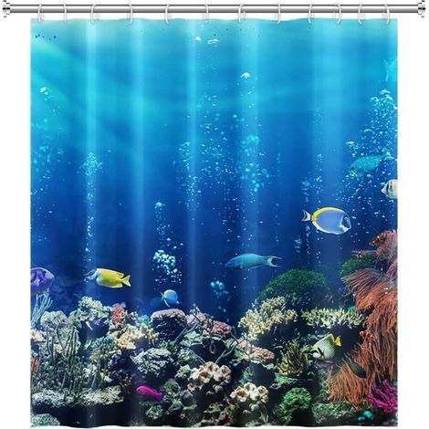 122 x 183 cm Rideau de douche sous-marin océan tropical en polyester imperméable avec crochets (1/5)