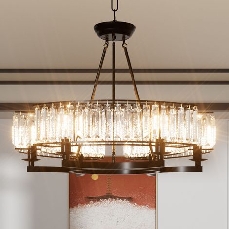 Round Shape Antique Black Industrial Crystal Chandelier - Diameter 60cm (1/5)