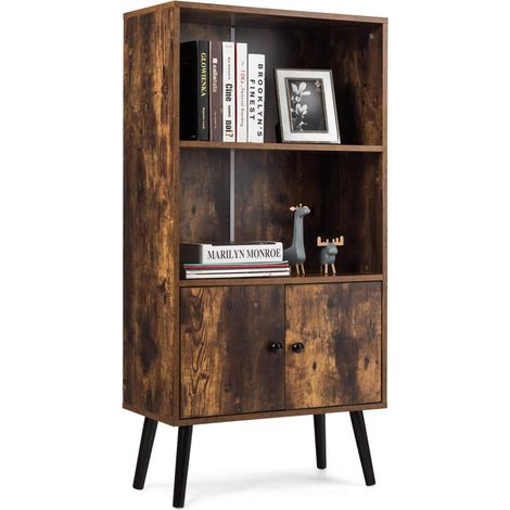 COSTWAY Aparador Vintage con Estantes y Puerta Estantería Librería Mueble para Hogar Oficina Salón Marrón (1/5)
