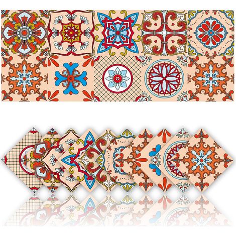 20 Pièces Autocollants Carrelage de Cuisine Carrelage Adhesif Mural Stickers Décoration Murale PVC étanche Mosaïque Style Rétro (10x10cm,Rose) (1/5)