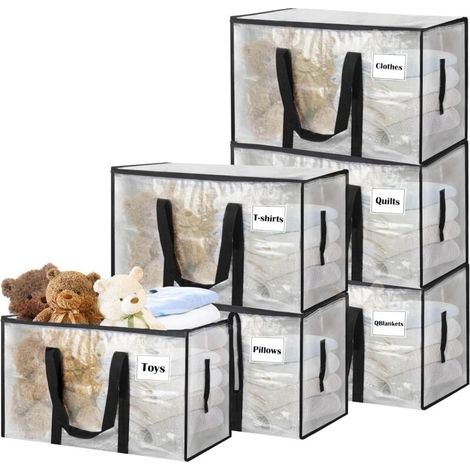 Grand sac de rangement transparent en polyester de 100 L, lot de 6 sacs de déménagement imperméables avec fermeture éclair et poignée, boîte de rangement pour vêtements et couettes, alternative aux ca (1/4)
