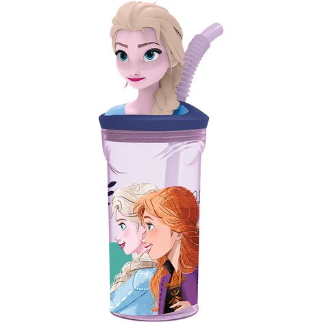 STOR Bicchiere Originale Disney Frozen 3D per bambini da 360 ml con cannuccia