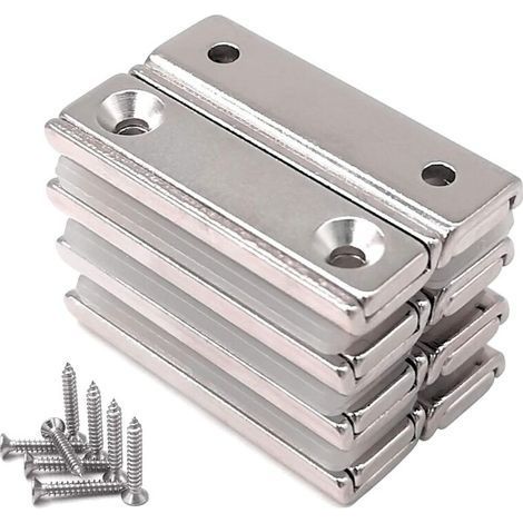 8 aimants rectangulaires 20 KG force 40 x 13,5 x 5 mm, avec contre-alésage et couvercle, aimants en pot ménagers et industriels, (1/4)