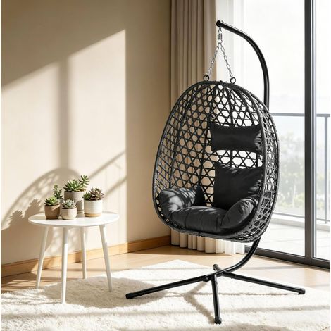 Fauteuil suspendu rotin 105x195x105 cm anthracite OKMYHOME (1/4)