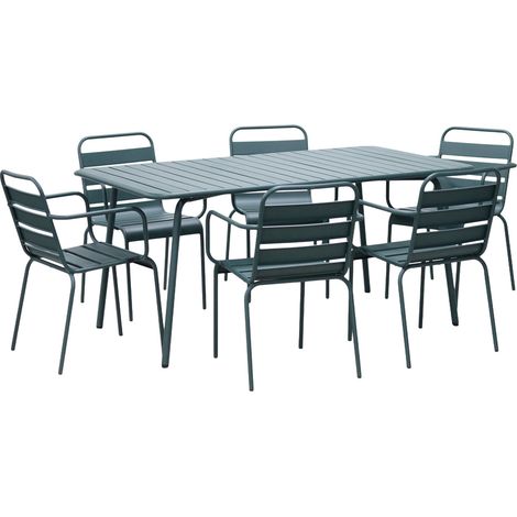 Ensemble table de jardin + 6 fauteuils en métal vert sapin - BACA