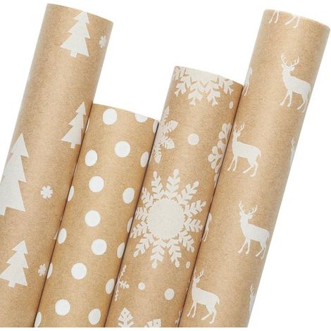 17" x 120" (4 Rollen) Vintage-Weihnachts-Kraftpapier – Festliches Geschenkpapier für Weihnachten (1/5)