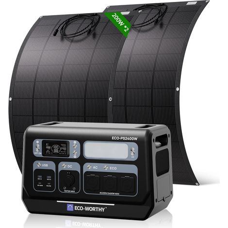 ECO-WORTHY 2400W tragbare Powerstation mit 2048Wh Lithiumbatterie mit 400W Flexibe Solarpanel für Wohnmobil, Home Backup, Camping, Van Life (1/5)