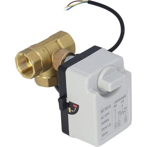 Vanne à bille motorisée en laiton à 3 voies DN20, 3 fils, 2 commandes, AC 220V, 3/4 pouces, filetage femelle, vanne en laiton métallique, système d'alimentation en eau de chauffage (1/5)