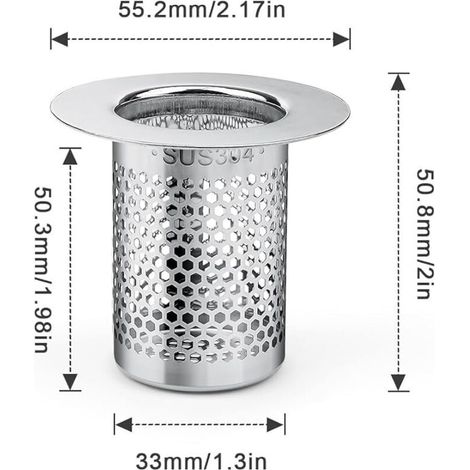 Duschhaarfilter, 3-teiliger Edelstahl-Waschbeckenfilter, 5,5 × 5 cm Spülbeckenstöpselfilter für Balkon
