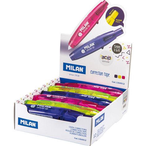 Boîte Présentoir 12 Rubans Correctifs Avec Bouton-Poussoir 5mm X 6m Série Acid Milan (1/5)