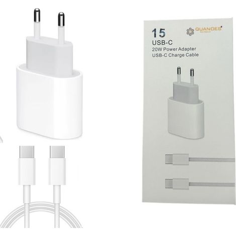 Kit de charge rapide USB-C 20 W et câble USB-C vers C de 2 m compatible avec iPhone 15, 15 Pro et 15 Pro Max (1/4)