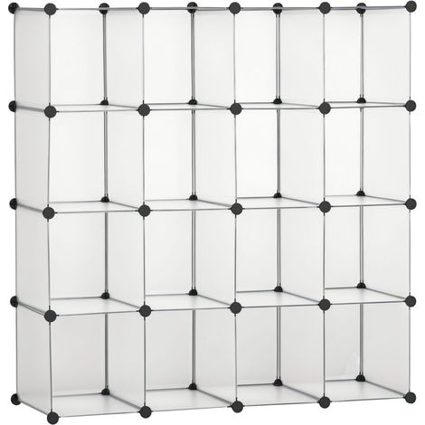 Système d'étagères modulaires avec 16 caissons séparés, étagères à emboîter, à monter soi-même, noir et blanc (1/5)