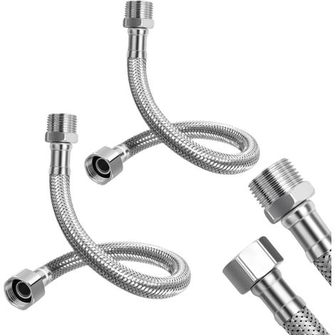 2 PCS Tuyau De Raccordement Flexible Robinet 3/8, 20cm en acier inox tressé, Tuyau Flexible Sanitaire, Rallonge Étanche, pour Robinet et Chauffe-Eau (1/5)