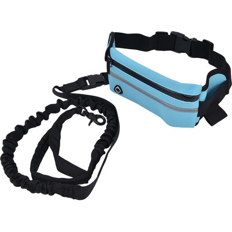 Laisse mains libres pour chien, laisse avec pochette, ceinture pour chien, laisse à double poignée, laisse élastique, laisse de promenade, laisse (bleu ciel) (1/5)