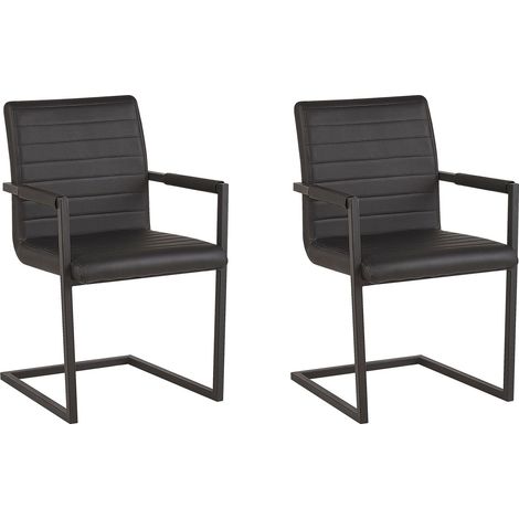 Set di 2 Sedie da conferenza Sbalzo in Ecopelle Imbottita Nera Stile Moderno Buford