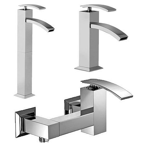 Set Rubinetti Jacuzzi per lavabo alto e bidet senza scarico e doccia esterno serie Glint cromato (1/5)