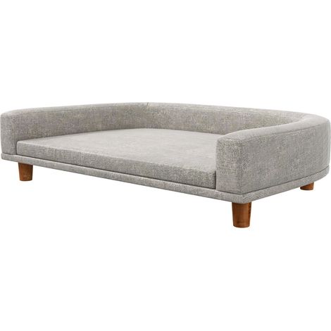 Hundesofa, Haustiersofa Katzensofa mit Kissen, Hundebett für große Hunde, Hundecouch mit Erhöhtem Design, Hundesessel mit Holzbeine, Grau, 98 x 67 x 25 cm