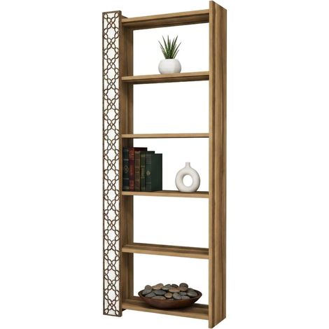 Dmora - Libreria Alula, Scaffale da ufficio, Mobile portalibri, Biblioteca, 65x24h170 cm, Noce e Bianco, con imballo rinforzato, con imballo rinforzato