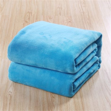 Couverture Flanelle - 100 x 140 cm - Bleu Ciel - Microplush Doux et Chaud - Pour Canapé Lit ou Salon - 1 Pièce (1/2)