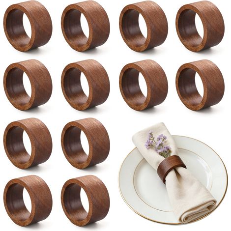 Ronds de serviette en bois - lot de 12 - 2,5 x 5 cm - pour serviettes en papier et en tissu (1/4)
