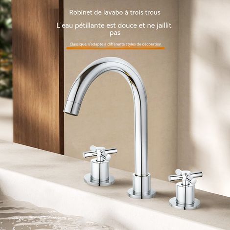 Robinet de Lavabo Sépare en 3 Pièces, Mitigeur Eau Froide et Chaude en Cuivre Massif, Double Poignée, 3 Trous pour Lavabo/Baignoire (1/5)
