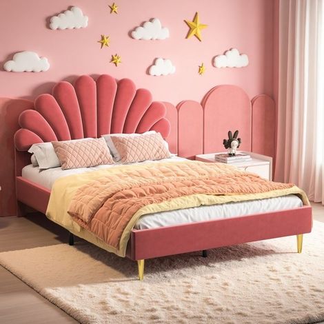 Letto Matrimoniale 140x200 - Velluto Bordeaux - Testiera Regolabile - Piedi Dorati - Design Moderno Romantico