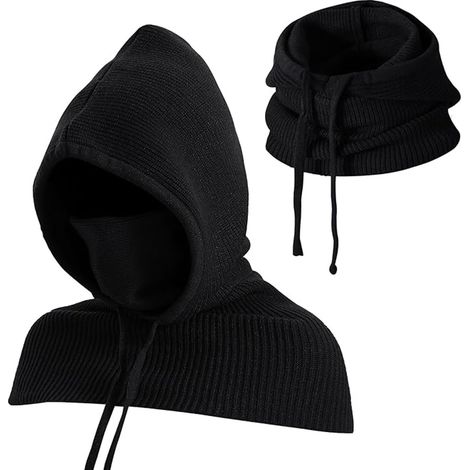 Ensemble bonnet et écharpe tricotés pour l'hiver, écharpe à capuche chaude 3 en 1, bonnet une pièce, masque facial coupe-vent ajustable et protège-cou, accessoires de plein air pour hommes et femmes, (1/5)