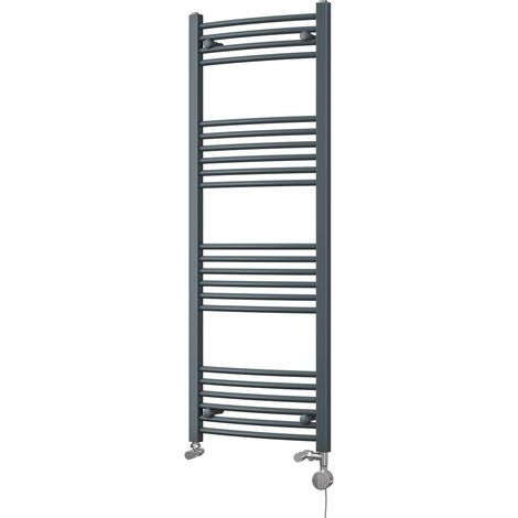 Zennor - Anthracite Dual Fuel Towel Rail H1400mm x W500mm Thermostatic - Curved (1/3)